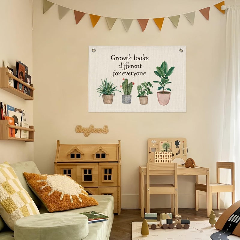 PLKMN Growth Looks Different for Everyone Mental Health Growth Mindset Wall Art Canvas Banner, Potted Plant Wall Hanging Banner Flag for Classroom Therapy Office School Counseling - Image 4